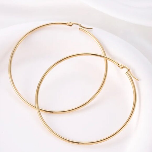 1 Pair Vintage Style Modern Style Round Titanium Steel 18K Gold Plated 4.5cm - Picture 2 of 3